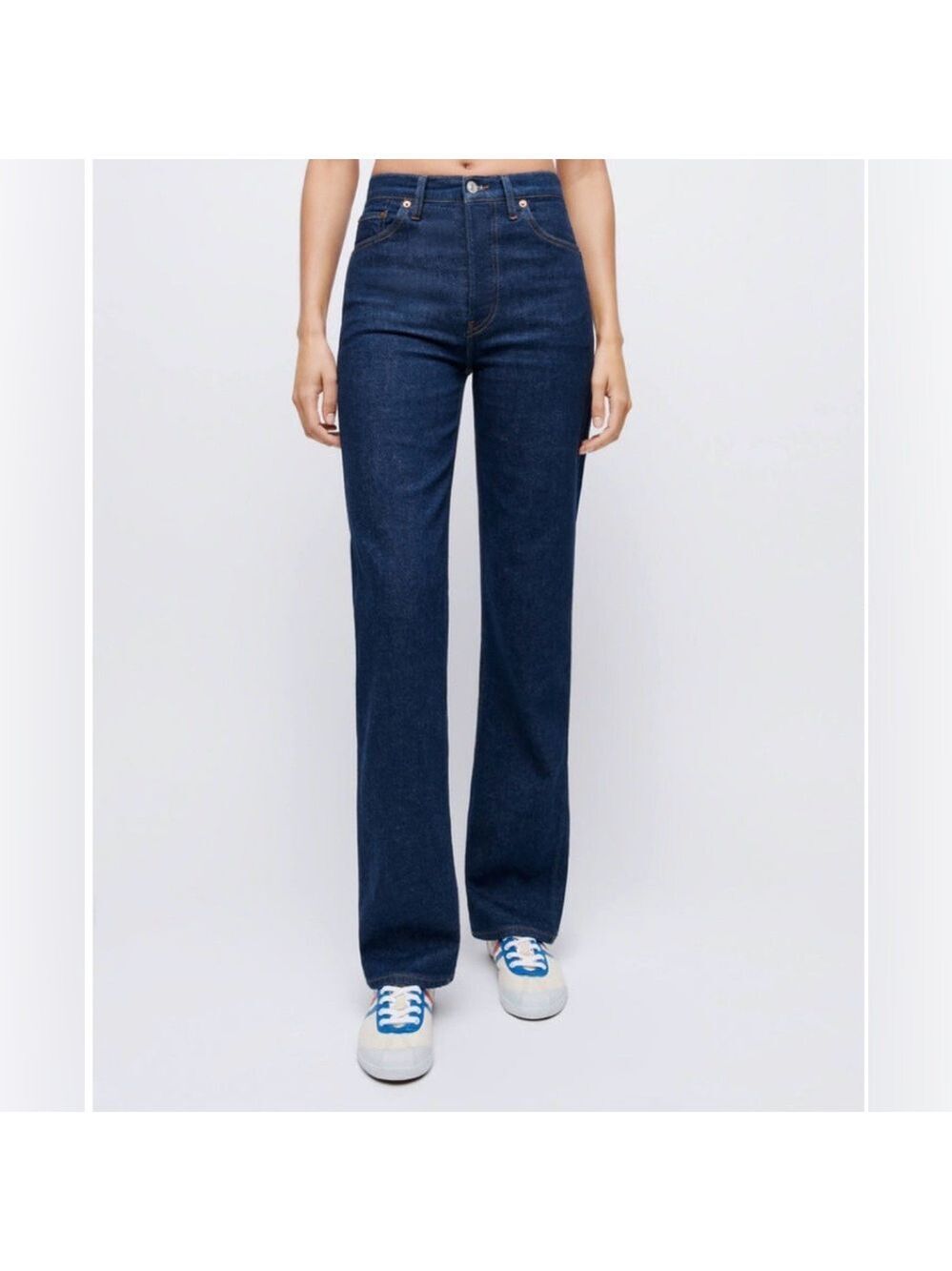 Re/Done The 90’s Straight High Rise Loose Jeans SZ 28 Dark Denim Rigid Like - Picture 1 of 10